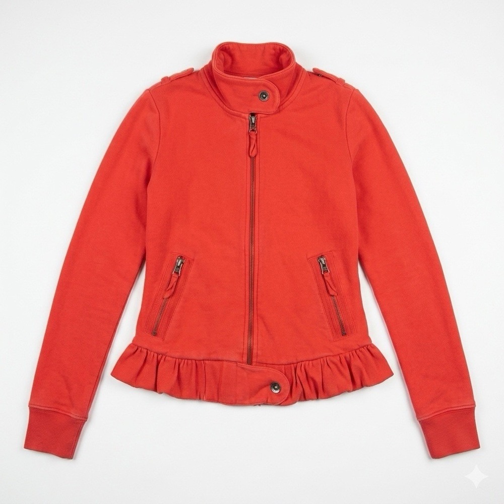 VTG Harley Davidson Women's Red Fleece Moto Jacket Ruffle Hem Small M